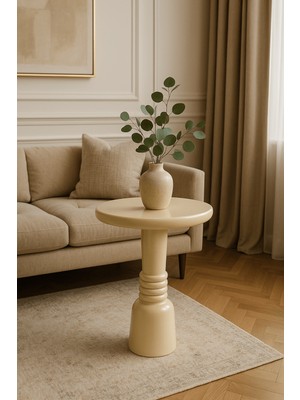 Masif Ahşap Krem Renk Mantar Sehpa Tekli Modern Yan Sehpa Modeli