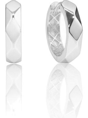 Söğütlü Silver 925 Ayar Gümüş Küpe Üzeri Rodyumlu Fasetli Modern Halka Küpe SGTL13195RODAJ