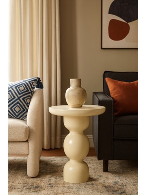 El Işçiliği Masif Ahşap Sehpa Krem Renk