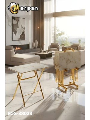 Eranş Serisi 4'lü Katlanır Cam Çanta Zigon Sehpa Gold Ayak