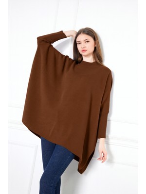 Comstar Kadın Yandan Yırtmaçlı Oversize Panço Kazak