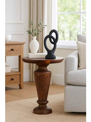 Masif Ahşap Tekli Yan Sehpa Meşe Renk Doğal Mantar Model