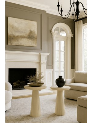 Modern Tarzda Doğal Masif Ahşap Yan Sehpa 2li Krem Zigon