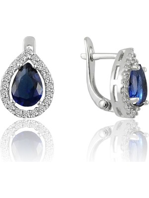 Söğütlü Silver 925 Ayar Gümüş Küpe Rodyumlu Lacivert Taşlı Klipsli Damla Modeli Küpe SGTL13200LACIVERT