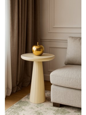 Krem Renkli Masif Ahşap Mantar Sehpa Minimalist Tekli Yan Sehpa