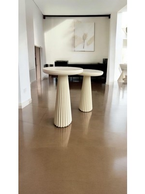 Wood Wooden Ahşap Krem Renk 2'li Set Mantar Yan Sehpa Fiskos Çiçeklik Decorative