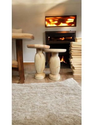 Wood Wooden Ahşap 2li Set Fitilli Mantar Yan Sehpa Modern Fiskos / Çiçeklik / Zigon Sehpa