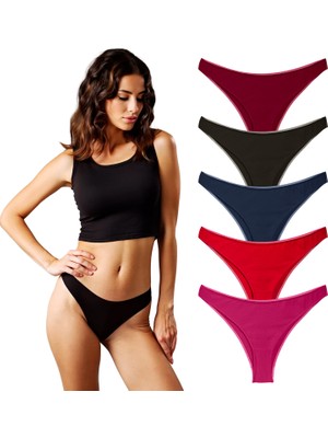 Yohannes Club "kadın, Pamuklu Basic Brazilian Külot, 5'li Set, Çok Renkli Set, Ekstra Esnek ve Yumuşak Kumaş
