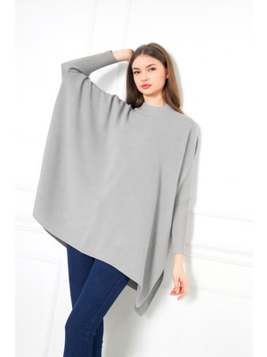 Comstar Kadın Yandan Yırtmaçlı Oversize Panço Kazak