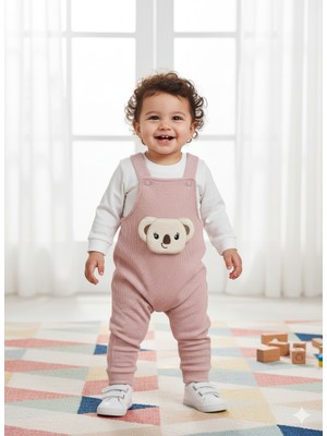 Selvira Koala Nakışlı Salopet Badili Bebek Takımı (2'li Set) - Pamuklu Fitilli Tulum