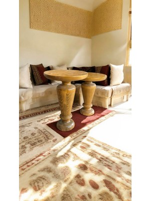 Wood Ahşap 2'li Set Mantar Yan Sehpa Modern Fiskos / Tütün Renk / Zigon Sehpa Vernikli