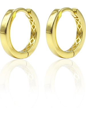 Söğütlü Silver 925 Ayar Gümüş Küpe Üzeri Altın Kaplama Düz Halka Küpe SGTL13196GOLD