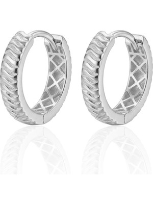 Söğütlü Silver 925 Ayar Gümüş Küpe Üzeri Rodyumlu Dalga Desenli Modern Halka Küpe SGTL13189RODAJ
