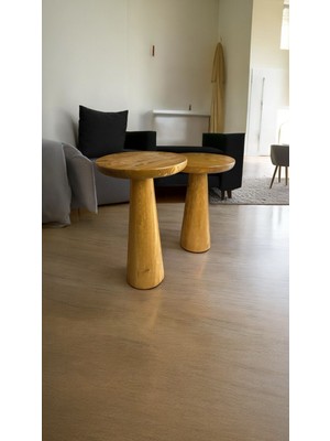 Wood Ahşap 2'li Set Konik Model Mantar Yan Sehpa Modern Fiskos / Tütün Renk / Zigon Sehpa Vernikli