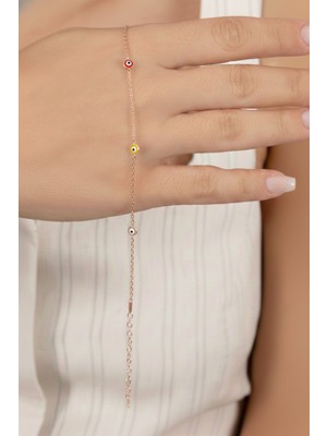 Söğütlü Silver 925 Ayar Gümüş Halhal Rose Nazar Boncuklu Cam Göz Halhal SGTL13179ROSE