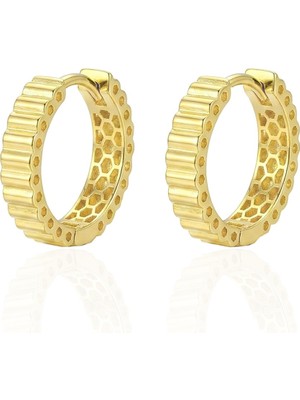 Söğütlü Silver 925 Ayar Gümüş Küpe Üzeri Altın Kaplama Silindir Desenli Halka Küpe SGTL13186GOLD