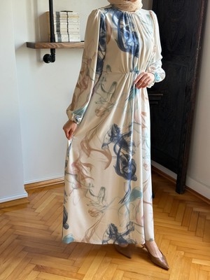 Fendel Bel Lastikli Desenli Saten Elbise 1841 Navra | Fendel