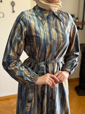 Fendel Boy Düğmeli Eteği Sulu Kadife Elbise 2305 Navra | Fendel