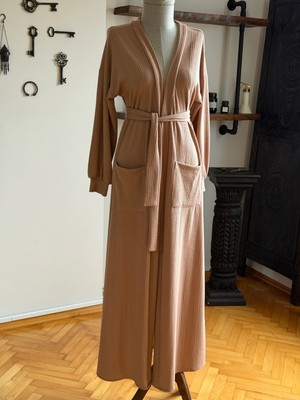 Fendel Cepli ve Kuşaklı Örme Uzun Hırka Ferace 2409 Navra | Fendel