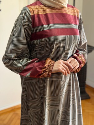 Fendel Dama Desen Çizgili Kadife Elbise 2302 Navra | Fendel