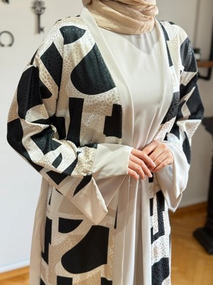 Fendel Desenli Saten 2'li Abaya 1875 Navra | Fendel