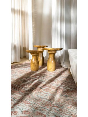 Wood Wooden Ahşap 3lü Set Vazo Model Mantar Yan Sehpa Modern Tütün Renk Fiskos