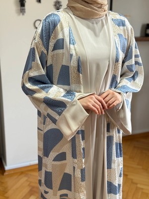 Fendel Desenli Saten 2'li Abaya 1875 Navra | Fendel