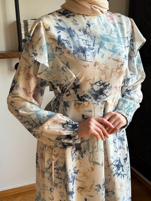 Fendel Omuz Volanlı Desenli Saten Elbise 1868 Navra | Fendel