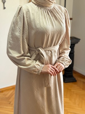 Fendel Hakim Yaka Büzgülü Jakarlı Pamuk Elbise 1839 Navra | Fendel