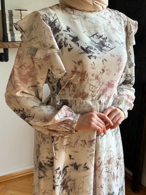 Fendel Omuz Volanlı Desenli Saten Elbise 1868 Navra | Fendel