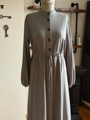 Fendel Şardonlu Bel Bağlamalı Yarım Pat Örme Elbise 2423 Navra | Fendel