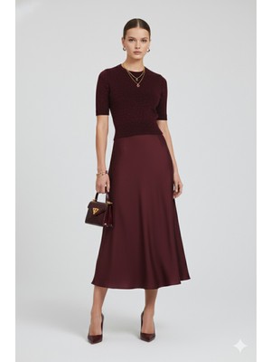 Qoolest Kadın Yünlü Siyah Bisiklet Yaka Kısa Kollu Payet Işlemeli Işıltılı Şık Triko Kazak