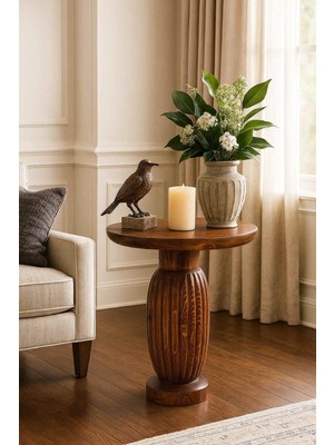 Doğal Masif Ahşap Meşe Renk Tekli Yan Sehpa