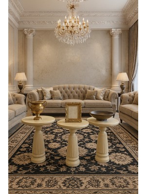 Doğal Ahşap Mantar Sehpa 3lü Takım Krem Renk Zigon Sehpa Seti