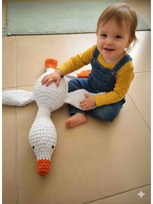 Patiska Tasarım 40 cm Kadife Örme Kaz Oyuncak – Yumuşak Peluş – Çocuk ve Bebek Için