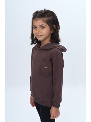 Toontoy Kız Çocuk Relax Fit Kapüşonlu Düşük Omuz Nakışlı Sweatshirt - Cep Detaylı