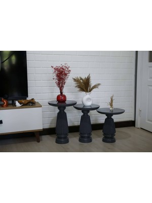 3'lü Oval Cizgili Mantar Sehpa