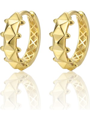 Söğütlü Silver 925 Ayar Gümüş Küpe Üzeri Altın Kaplama Piramit Desenli Halka Küpe SGTL13187GOLD