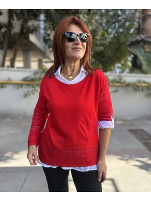 Denizege Butik Gömlek Triko Takım Kırmızı