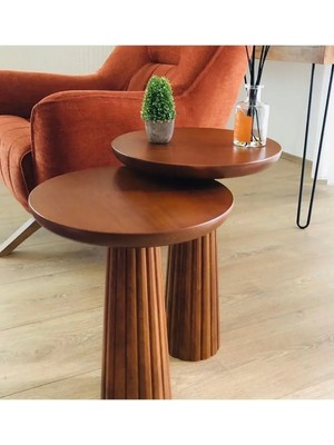 2li Set Mantar Yan Sehpa Açık Ceviz Renk