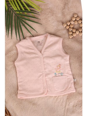 Kidello Pembe Tavşanlı Cepli Kız Bebek Yelek