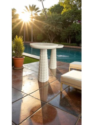 Doğal Masif Ahşap Yan Sehpa 2li Set Krem Renk Zigon ve Fiskos Sehpa