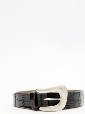 Manuka Timsah Deri Görünümlü Kemer Kahverengi