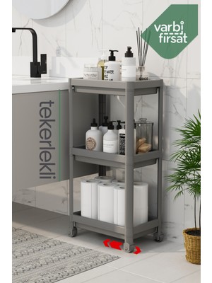 VarBiFırsat 3 Katlı Tekerlekli Düzenleyici Mutfak Rafı Banyo Rafı Tezgah Altı Evye Altı Deterjanlık