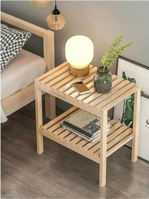 Ahşap Komodin Yatak Odası Yan Sehpa Çok Amaçlı Ayaklı Raf