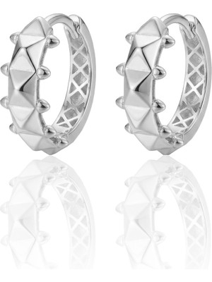 Söğütlü Silver 925 Ayar Gümüş Küpe Üzeri Rodyumlu Piramit Desenli Halka Küpe SGTL13187RODAJ