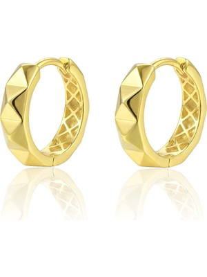 Söğütlü Silver 925 Ayar Gümüş Küpe Üzeri Altın Kaplama Prizma Dokulu Modern Halka Küpe SGTL13188GOLD