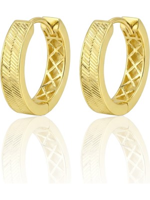 Söğütlü Silver 925 Ayar Gümüş Küpe Üzeri Altın Kaplama Hasır Desenli Halka Küpe SGTL13193GOLD