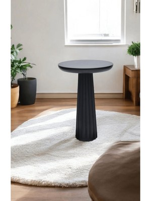 Wood Wooden Ahşap Tekli Mantar Yan Sehpa Modern Siyah Renk Fiskos / Çiçeklik