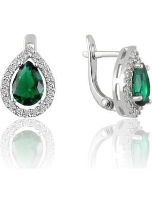 Söğütlü Silver 925 Ayar Gümüş Küpe Rodyumlu Yeşil Taşlı Klipsli Damla Modeli Küpe SGTL13200YESIL